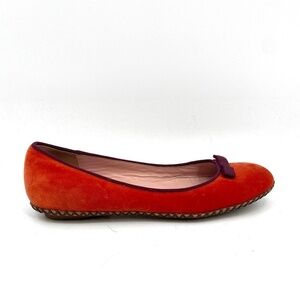 MARC JACOBS Orange Velvet Purple Bow Ballet Flat Shoes